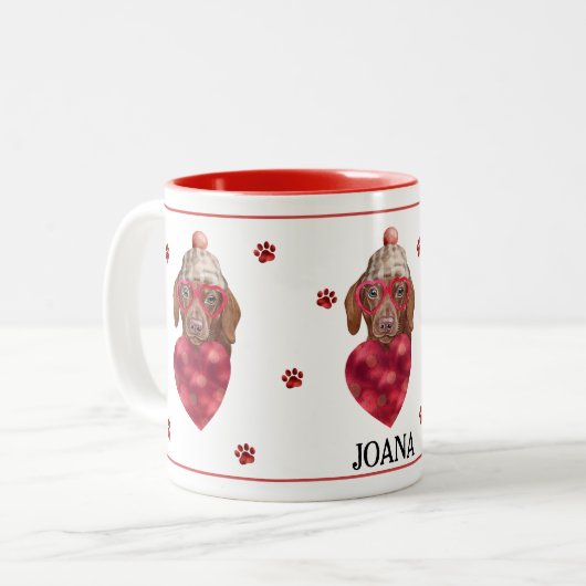 ハートポーズブラウンダックスンヴァレンティーンズデイギフトドッグ ツートーンマグカップ (正面左)