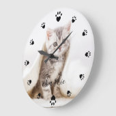 ハートポープパーソナライズされたリントの写真と名前 ラージ壁時計 (傾斜)