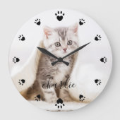 ハートポープパーソナライズされたリントの写真と名前 ラージ壁時計 (正面)