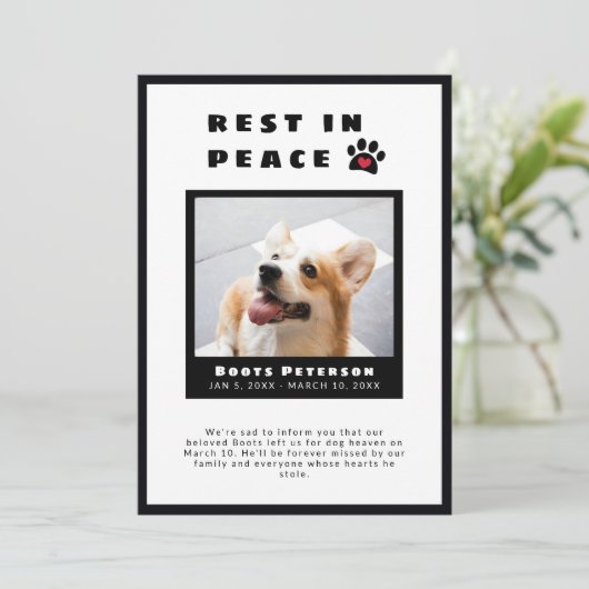 ハートポープリントレストインピースペットロス写真 案内状 (スタンド正面)