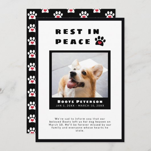 ハートポープリントレストインピースペットロス写真 案内状 (正面/裏面)