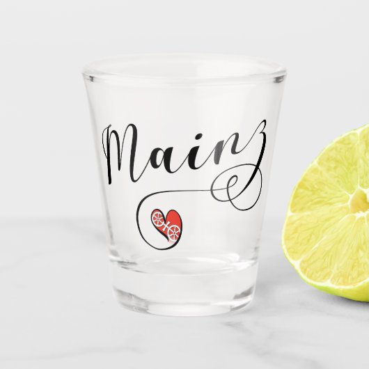 ハートマインツ国旗、私はマインツ、メーンツを愛する ショットグラス (正面)