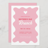 ハートマザーズデイブルンチウェーブウィークピンク招待状 招待状 (正面/裏面)