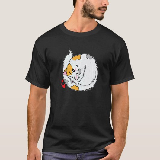 ハートマークと一緒に丸まった猫 Tシャツ (正面)