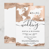 ハートマークの世界地図 ローズゴールド ウェディング 招待状 (正面/裏面)