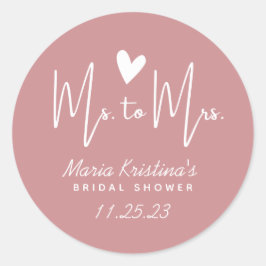 ハートミセスブライダルシャワープースピンク ラウンドシール