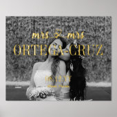 ハートミセス&ミセス姓レズビアン結婚の写真 箔ポスター (正面)