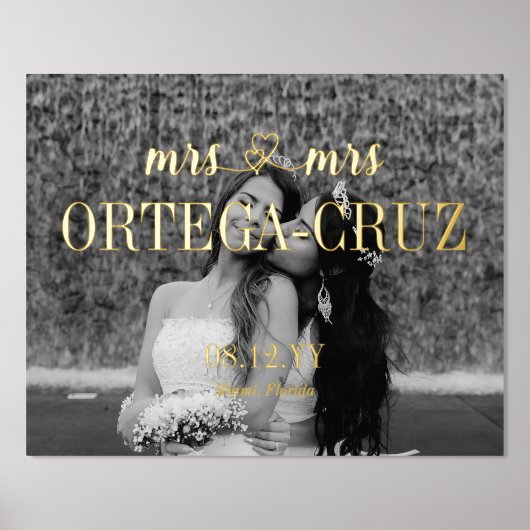 ハートミセス&ミセス姓レズビアン結婚の写真 箔ポスター (正面)