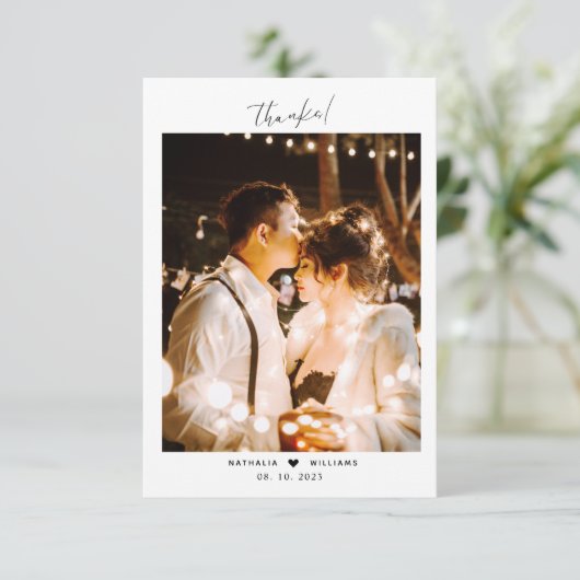 ハートミニマルを写真付きでスクリプ結婚ト化  サンキューカード (スタンド正面)