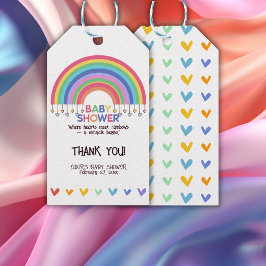 ハートミートカラフルレトロレインボーベビーシャワー ギフトタグ