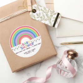 ハートミートカラフルレトロレインボーベビーシャワー ラウンドシール