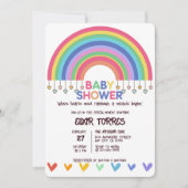 ハートミートカラフルレトロレインボーベビーシャワー 招待状 (正面)