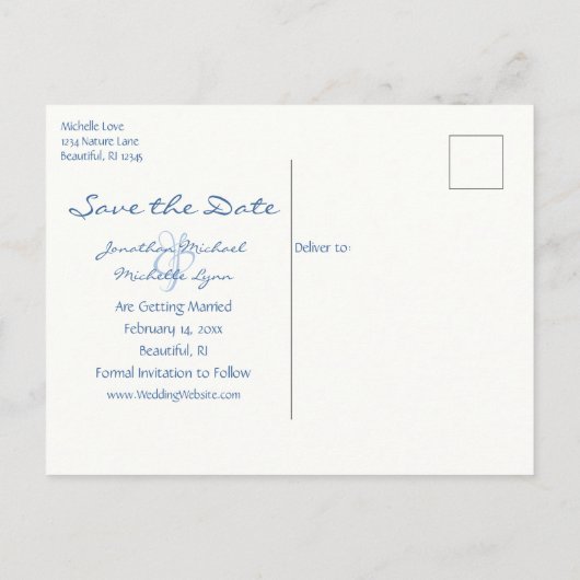ハートムーンウィンタービーチ日付の結婚保存 案内ポストカード (裏面)