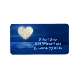 ハートムーンオーバー水、雪のビーチ冬のアドレス ラベル