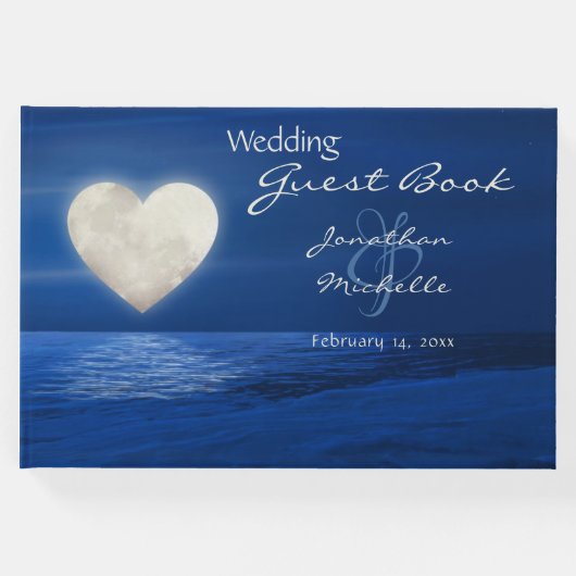 ハートムーン雪に覆われたビーチ冬の結婚式 ゲストブック (正面)