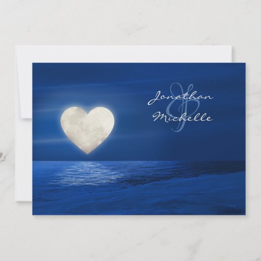ハートムーン雪に覆われたビーチ冬の結婚式 招待状 (裏面)