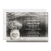 ハートメイスンジャー&ベビーズブレス素朴招待状