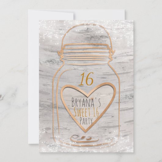 ハートメイソンジャー&ライト樺の木スウィート16招待状 招待状 (正面)