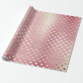 ハートメタリックピンクローズ赤面金ゴールド粉末 ラッピングペーパー (アンロールド)