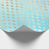 ハートメタリックミントアクア海ブルー金ゴールド ラッピングペーパー (角)