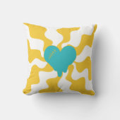 ハートメルト – ターコイズと黄色 クッション (正面)