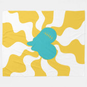 ハートメルト – ターコイズと黄色 フリースブランケット (正面(横))