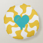 ハートメルト – ターコイズと黄色 ラウンドクッション (裏面)