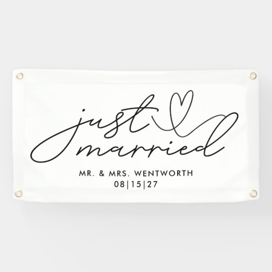 ハートモダンたった今結婚しましたカーバナー付き 横断幕 (横)