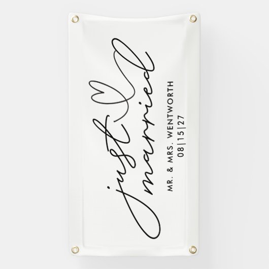 ハートモダンたった今結婚しましたカーバナー付き 横断幕 (縦)