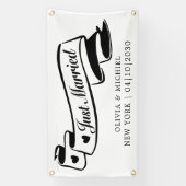 ハートモダンたった今結婚しましたカーバナー 横断幕 (縦)