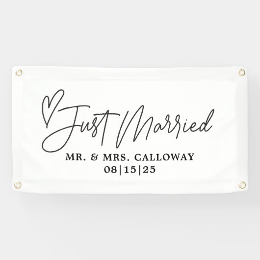 ハートモダンたった今結婚しましたカーバナー 横断幕 (横)