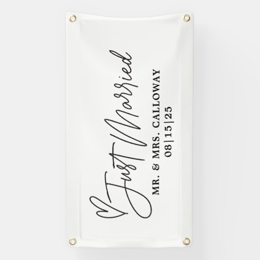 ハートモダンたった今結婚しましたカーバナー 横断幕 (縦)