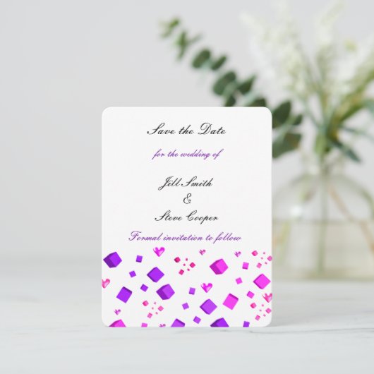 ハートモダンと正方形の日付を保存 セーブザデート (スタンド正面)