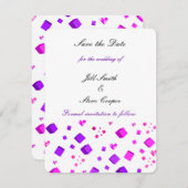 ハートモダンと正方形の日付を保存 セーブザデート (正面/裏面)