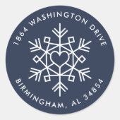 ハートモダンスノーフレークスラウンド差出人住所ラベル ラウンドシール (正面)