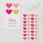 ハートモダンダマスクパターン明るいピンク色の黄色 名刺 (正面/裏面)