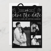 ハートモダンブラック&ホワイトシック日付を保存 (正面/裏面)