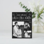 ハートモダンブラック&ホワイトシック日付を保存 案内ポストカード (スタンド正面)