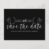 ハートモダンブラック&ホワイトシック日付を保存 案内ポストカード (正面)