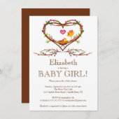 ハートモダンベビーバードガールズベビーシャワー 招待状 (正面/裏面)