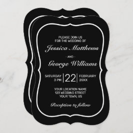 ハートモダンミニマリスト結婚ブラック 招待状