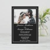 ハートモダンミニマル黒写真結婚ズ 招待状 (スタンド正面)