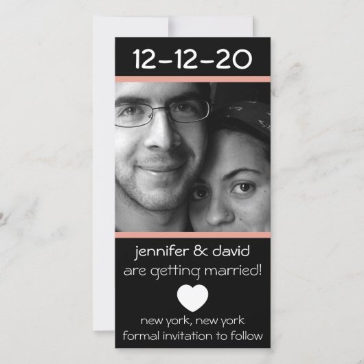 ハートモダン保存の日付（桃） セーブザデート (正面)