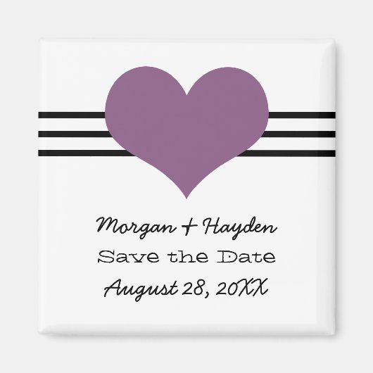 ハートモダン保存日付マグネット、紫 マグネット (正面)
