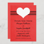 ハートモダン保存日付招待状、赤 セーブザデート (正面/裏面)