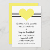 ハートモダン保存日付招待状、黄色 セーブザデート (正面/裏面)