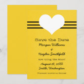ハートモダン保存日付招待状、黄色 セーブザデート (正面/裏面)