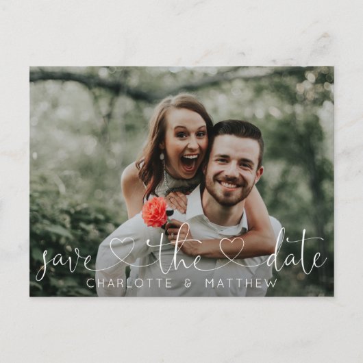 ハートモダン写真を使用して日付を保存 案内ポストカード (正面)