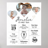 ハートモダン写真1st誕生日マイルストーンのサイン ポスター (正面)