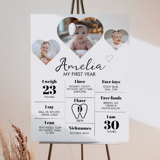 ハートモダン写真1st誕生日マイルストーンのサイン ポスター